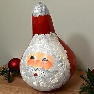 Santa Gourd 8” Hand Painted Christmas Decor Folk Art Vintage 90s